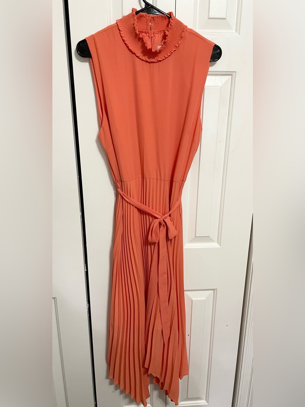 Nanette Lepore Coral Pleated Maxi Dress with Tie Waist